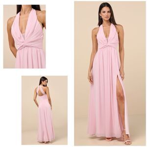 Lulus Marilina Dress Women's S Light Pink Maxi Twist Front NWOT